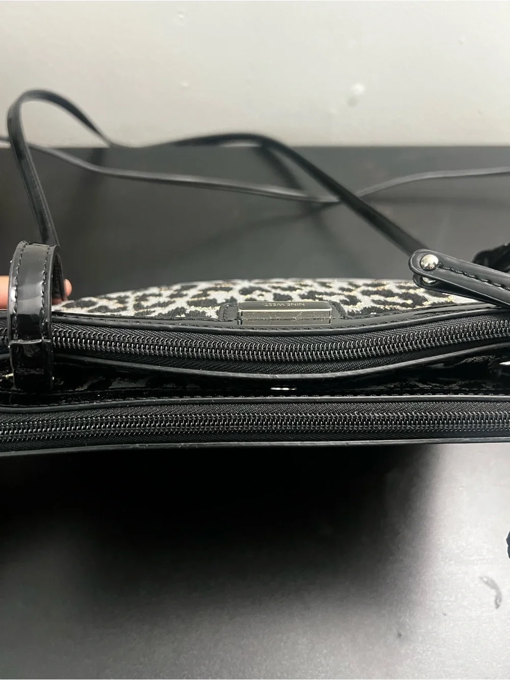 Nine West Leopard Animal Print Crossbody Double Zip Pockets